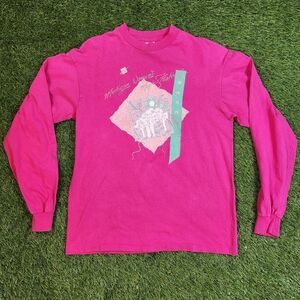 1989 Vintage Hanes Womens Michigan Music Festival Pink Long Sleeve Tee USA
